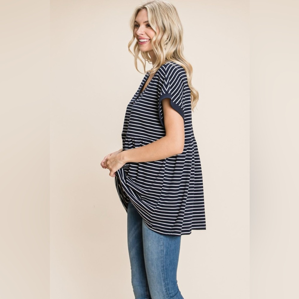 Cotton Bleu by Nu Label Striped Button Front Baby Doll Top - Picture 3 of 4